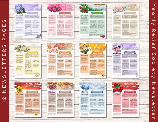 Relief Society Newsletter - 12 Months Newsletter Bundle
