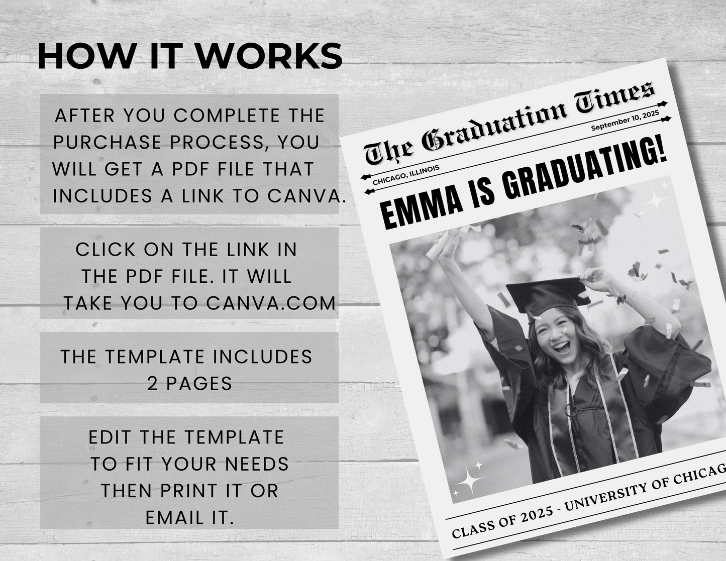 GRADUATION NEWSPAPER CANVA TEMPLATE