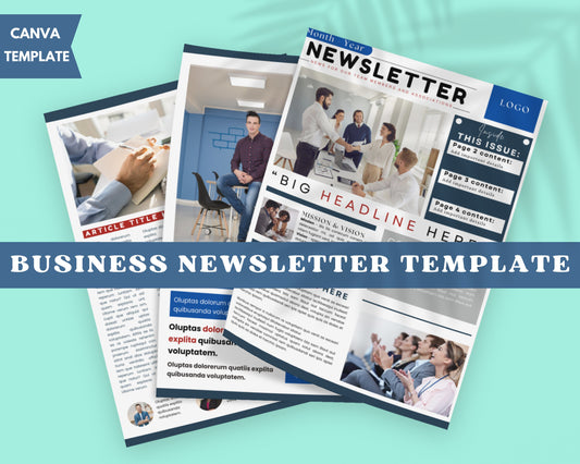 Business Newsletter, 4 Page Newsletter Template, Company Newsletter, Newspaper Print, Editable Newsletter, Canva Newsletter Template