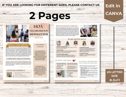 HOA Newsletter Canva Template, Hoa Neighborhood Newsletter, Newsletter Editable in Canva, Instant Download, Community Newsletter