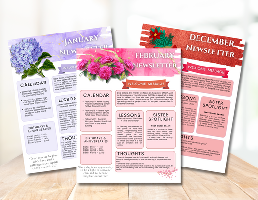 Relief Society Newsletter - 12 Months Newsletter Bundle