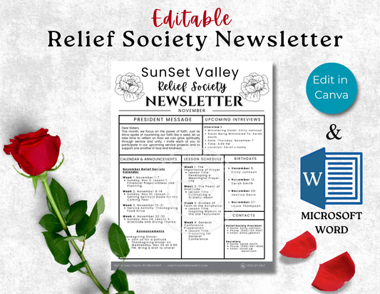 Relief Society Newsletter - Canva & MS Word versions
