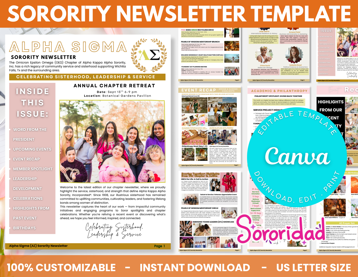 Sorority Newsletter Template for Canva
