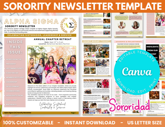 Sorority Newsletter Template for Canva