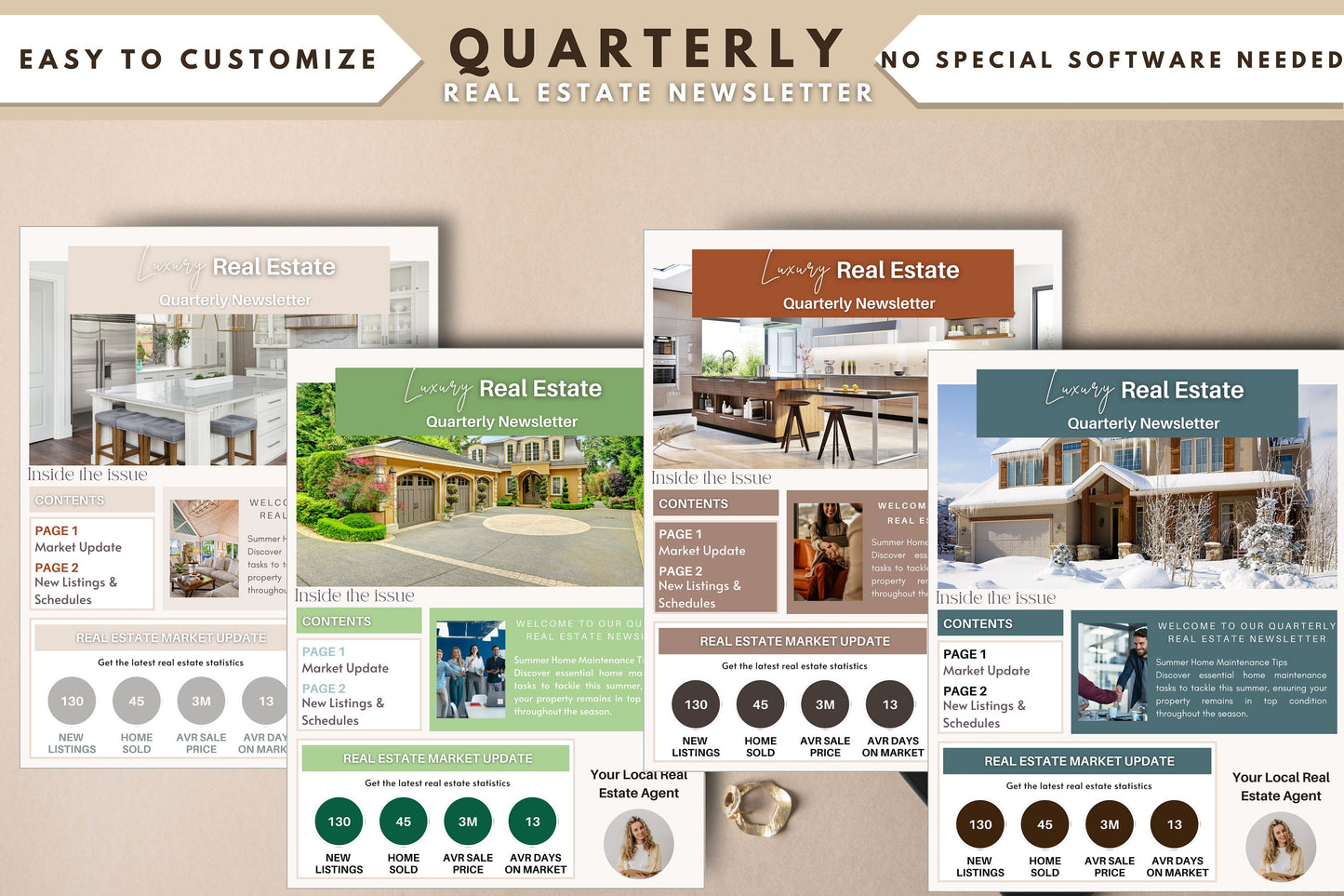 Editable Real Estate Newsletter Template, Quarterly Newsletter for Realtors, Real Estate Marketing, Real Estate Farming Newsletter