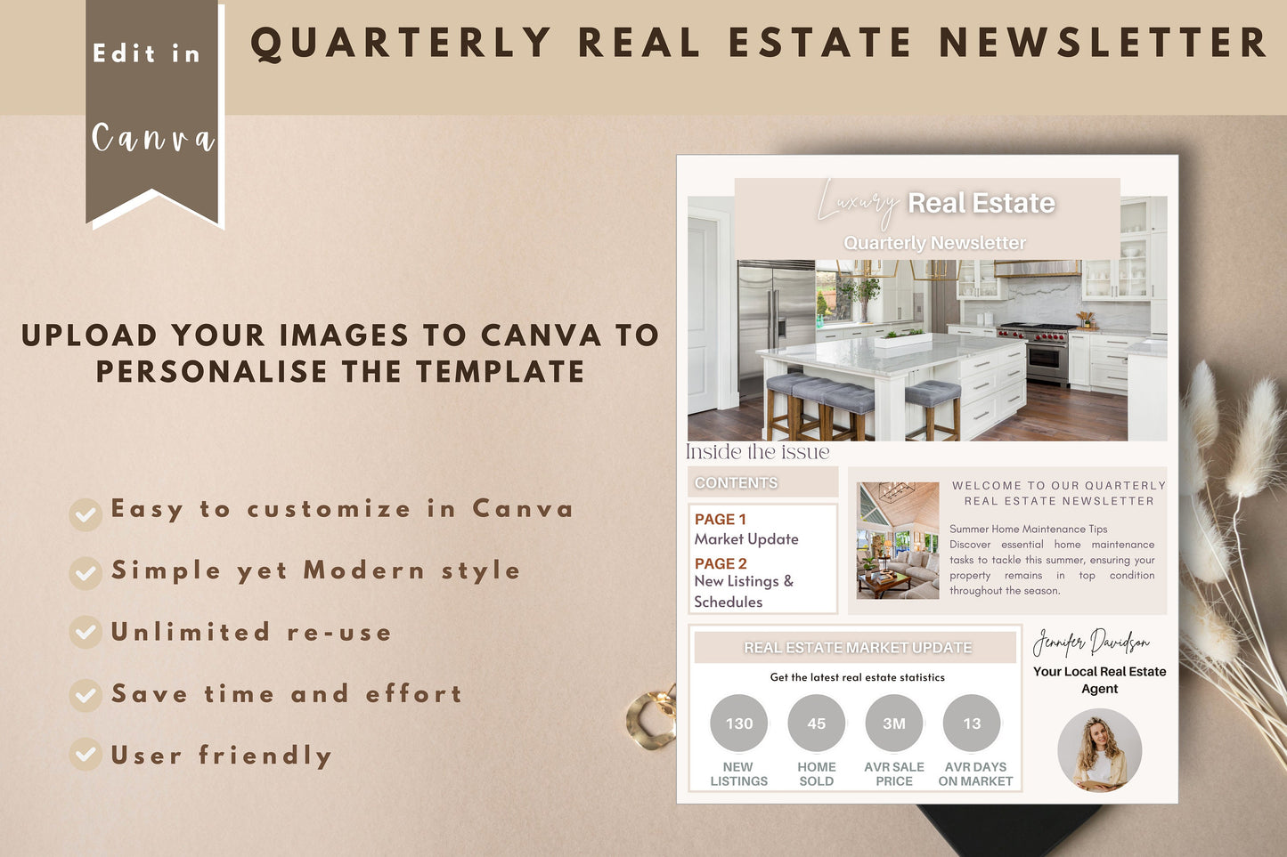 Editable Real Estate Newsletter Template, Quarterly Newsletter for Realtors, Real Estate Marketing, Real Estate Farming Newsletter
