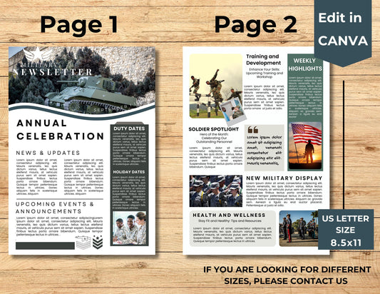 Military Newsletter Template, Email Marketing Newsletter, Canva Newsletter Template, Military Profile, Booklet for Army