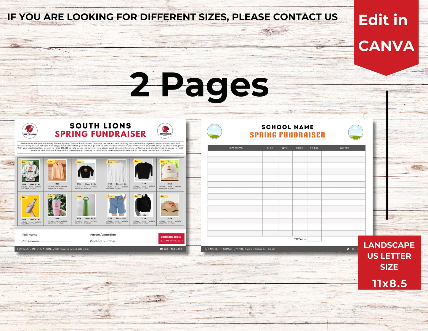 Fundraiser Order Form, 12 Products Fundraiser Editable Canva Template, Spirit Wear, School Flyer, PTA Flyer