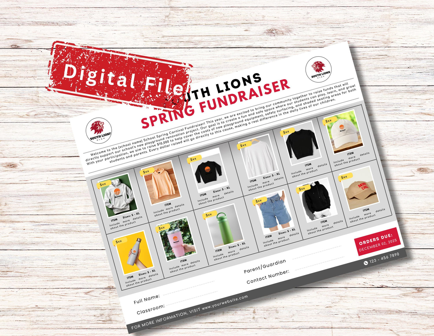 Fundraiser Order Form, 12 Products Fundraiser Editable Canva Template, Spirit Wear, School Flyer, PTA Flyer