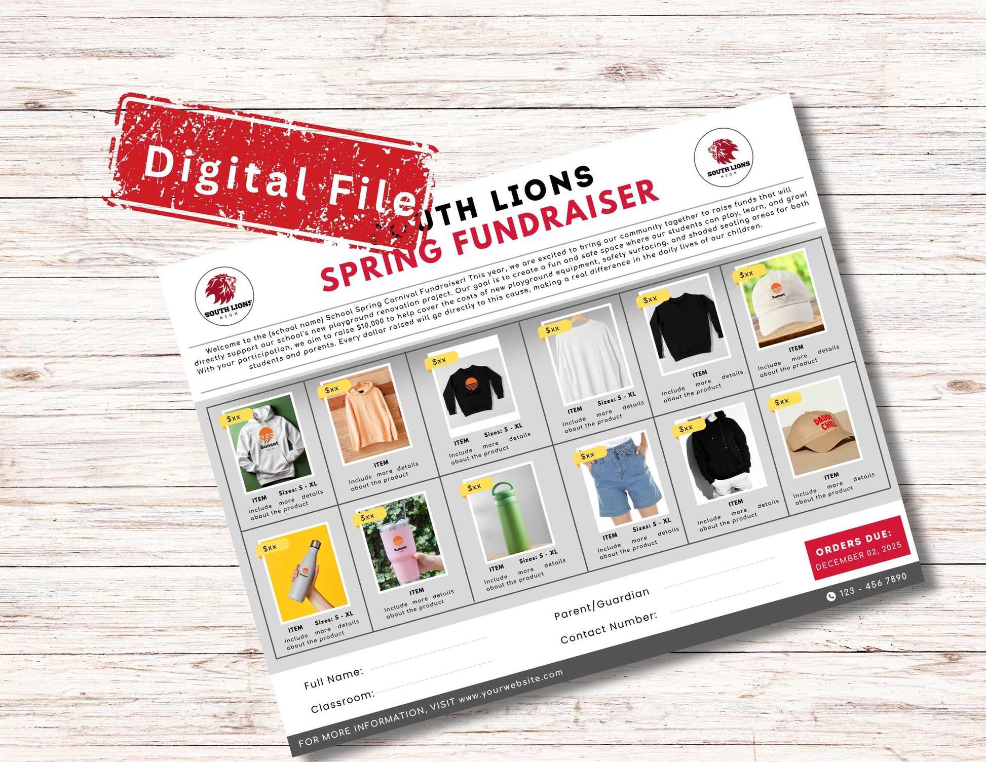 Fundraiser Order Form, 12 Products Fundraiser Editable Canva Template, Spirit Wear, School Flyer, PTA Flyer
