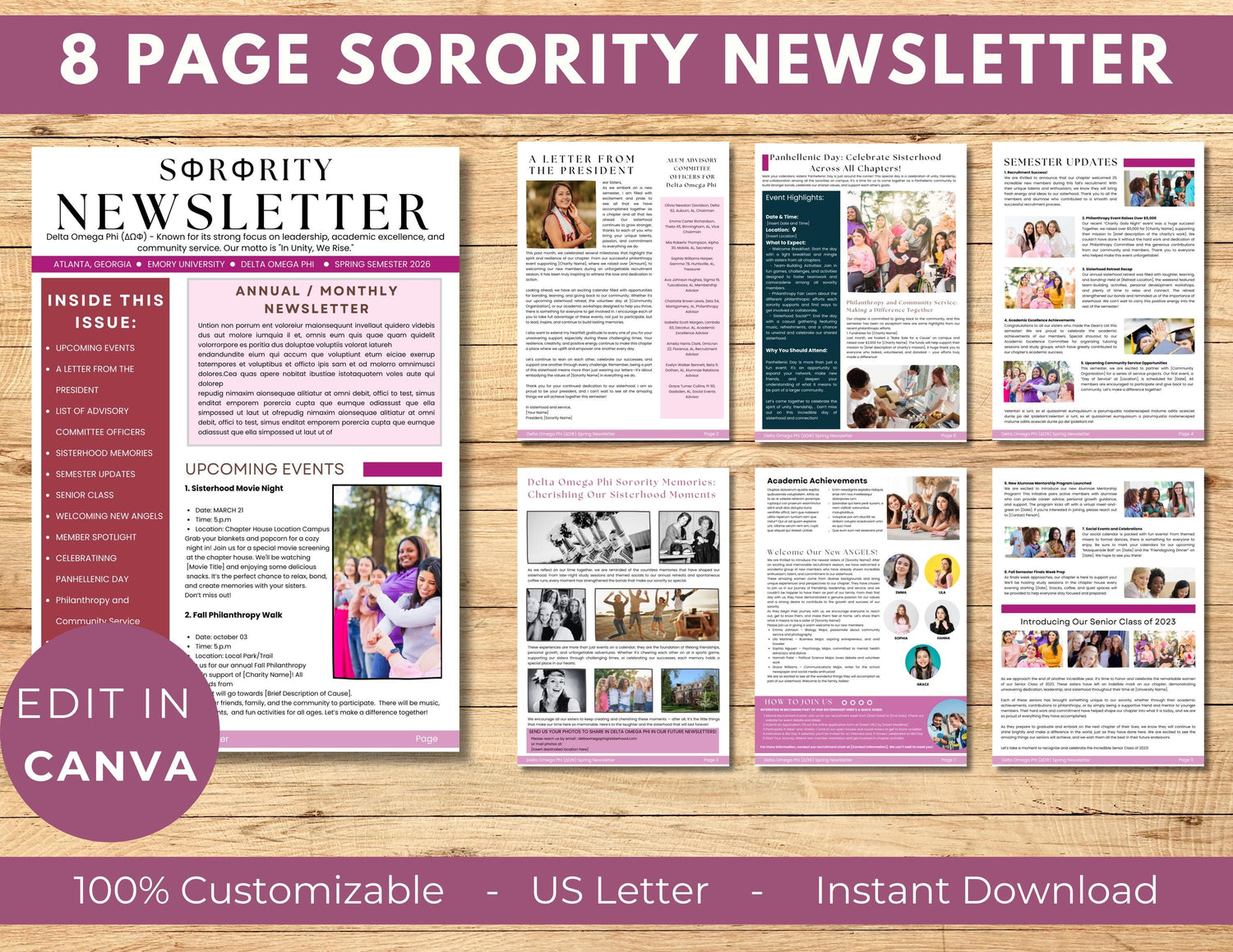 Sorority Newsletter, Sorority Newspaper Print, Sisterhood Newsletter, Editable Newsletter for Canva, Instant Download