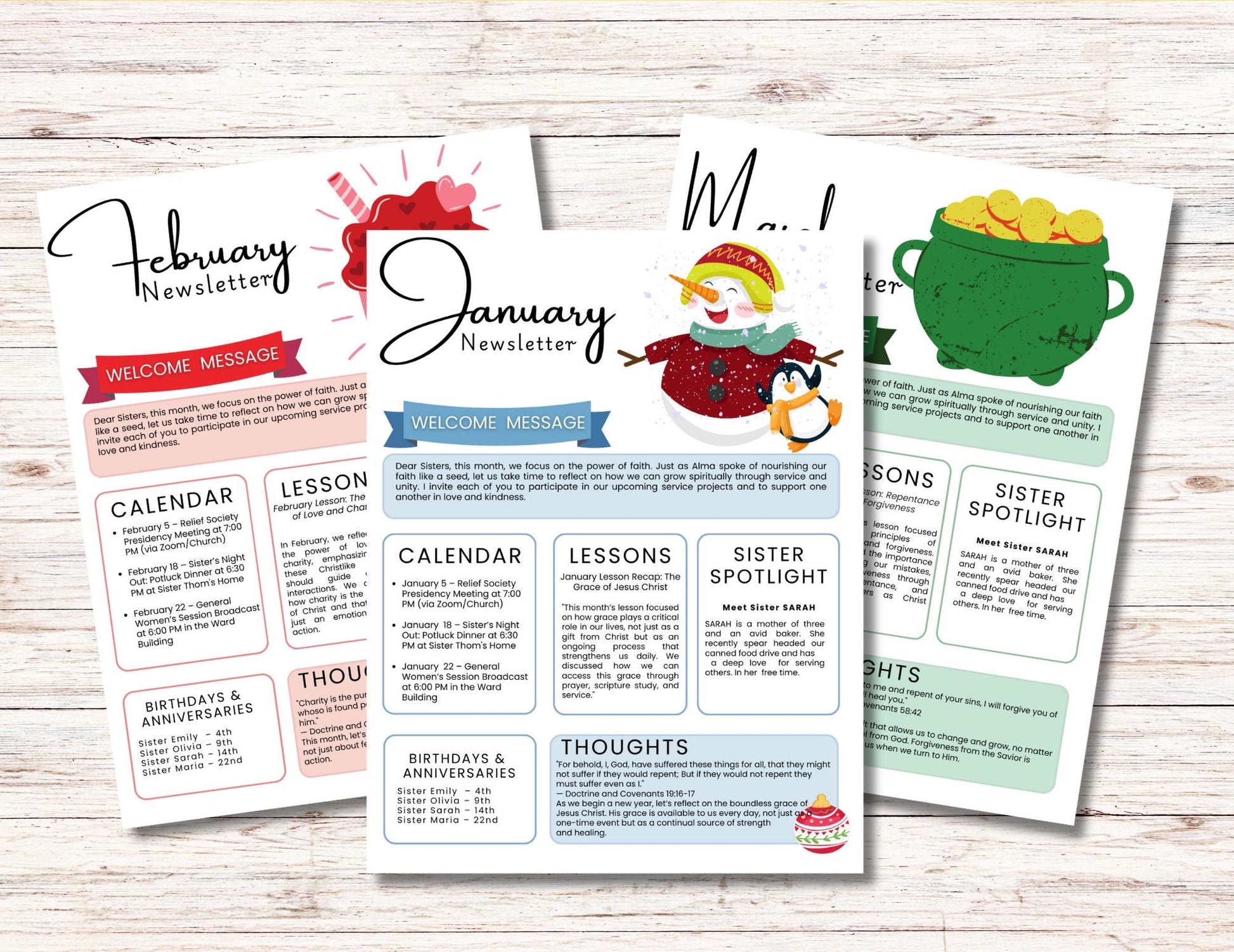 Relief Society Newsletter Template, Community Newsletter, LDS Relief Society News letter, YW Relief Society Monthly Newsletter, rs lds