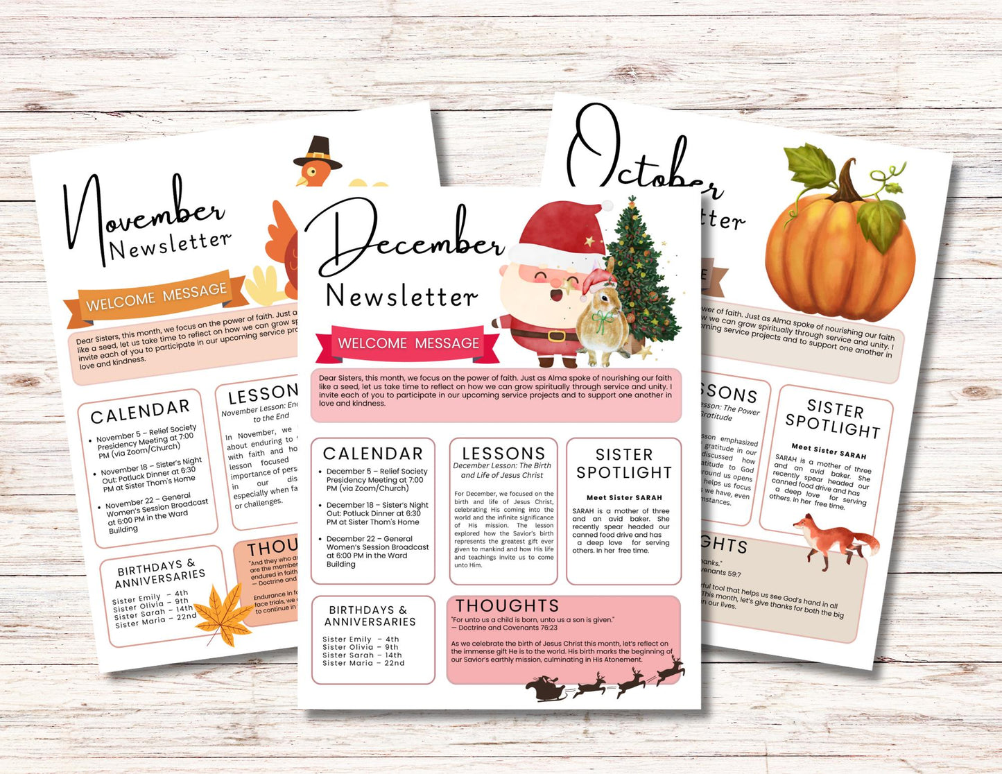 Relief Society Newsletter Template, Community Newsletter, LDS Relief Society News letter, YW Relief Society Monthly Newsletter, rs lds
