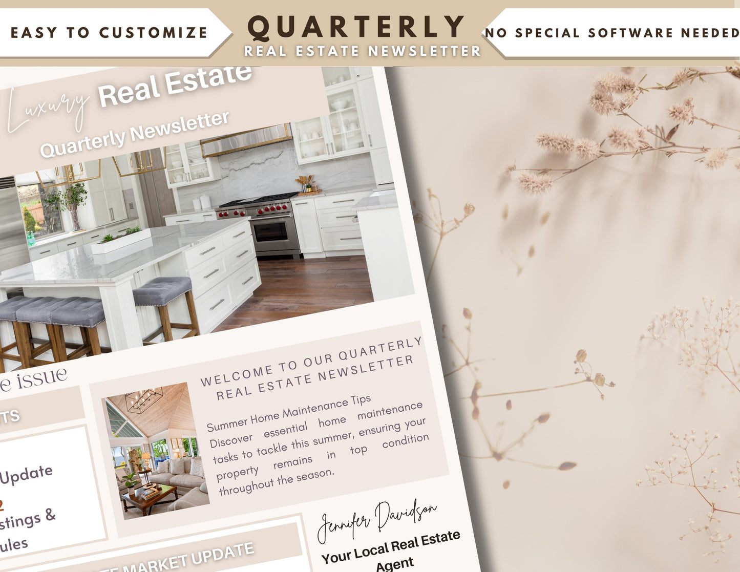 Editable Real Estate Newsletter Template, Quarterly Newsletter for Realtors, Real Estate Marketing, Real Estate Farming Newsletter