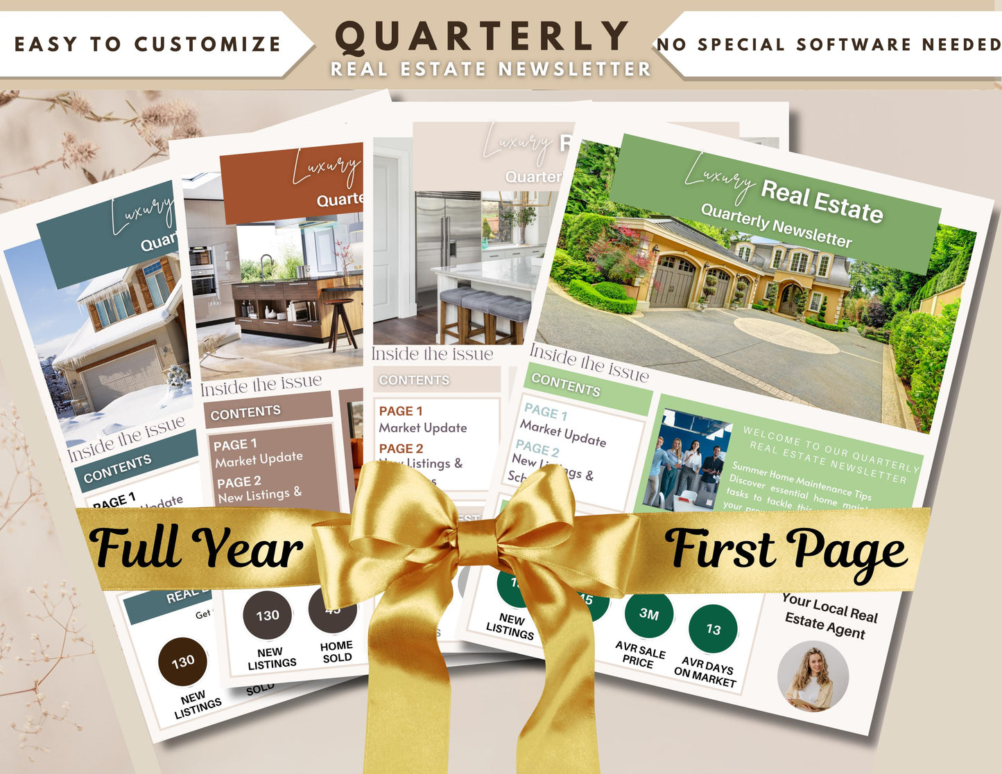Editable Real Estate Newsletter Template, Quarterly Newsletter for Realtors, Real Estate Marketing, Real Estate Farming Newsletter